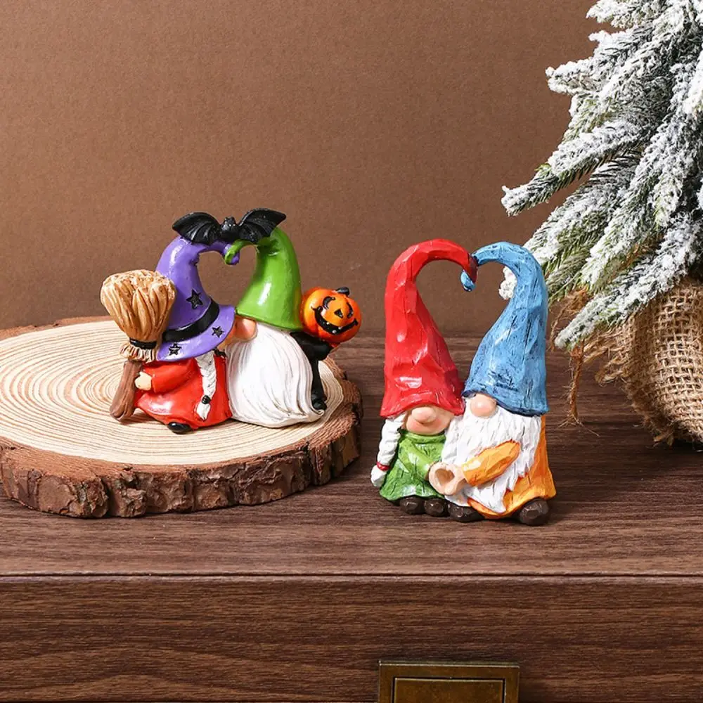 Resin Couple Dwarf Ornaments Statue Collectible Pumpkin Dwarf Figurine Funny Handmad Dwarf Spirit Heart Shape Figurines view 5