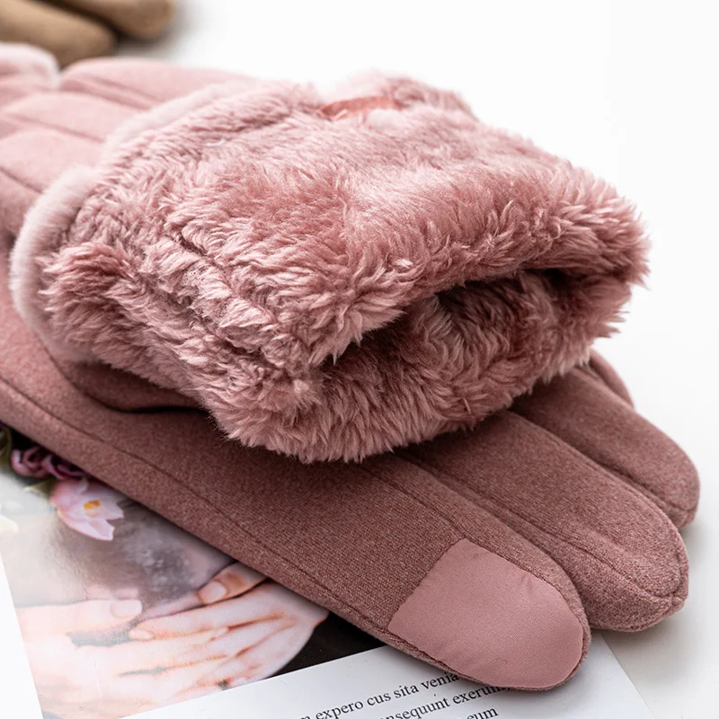 Fashion Winter Women Gloves Keep Warm Suede Mittens Touch Screen Windproof Full Finger Ladies Outdoor Sport Female Gloves