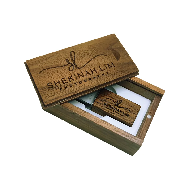 Free Custom Photography LOGO Walnut Metal Crystal USB Flash Drive 4GB 8GB 16GB 32GB 64GB Memory Stick and Walnut Gift Box