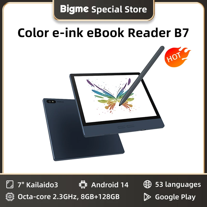 Bigme B7 Ebook Reader, 7-Inch Color E-Ink Screen Electronic Book, 300PPI, Android14 OS, 8GB+128GB, E-Paper Tablet with 4G Callin