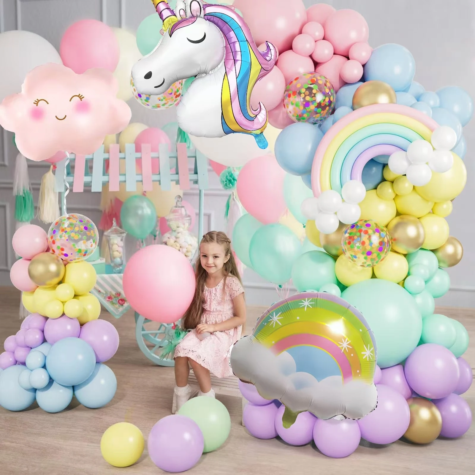 138pcs Rainbow Unicorn Balloons Garland Arch Kit Girls Birthday Party Decoration Kids Baby Shower Girl Supplies
