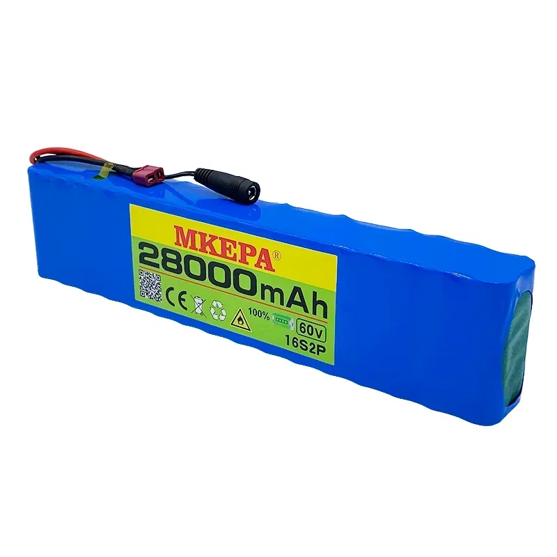 60V 16s2p battery pack Li ion battery pack 67.2v 28ah eBike electric bicycle scooter with BMS 1000W plug and charger