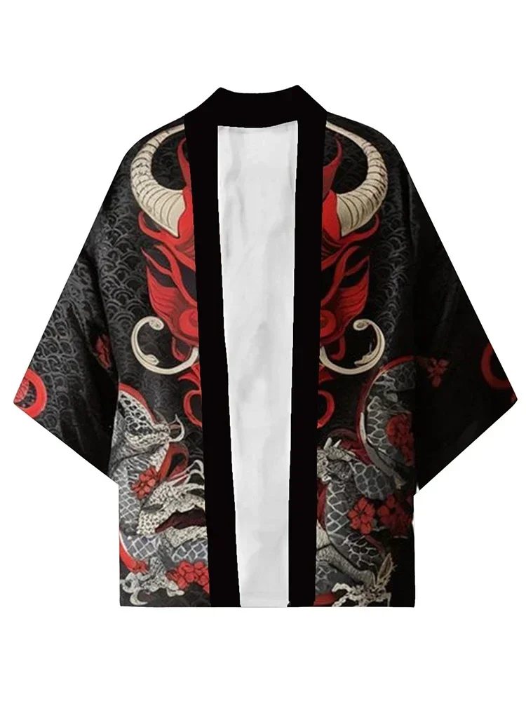 الرجال كيمونو كارديجان شيطان الساموراي كيمونو قميص ثوب الكيمونو الياباني يوكاتا Harajuku للرجال التقليدية هاوري كيمونو النساء