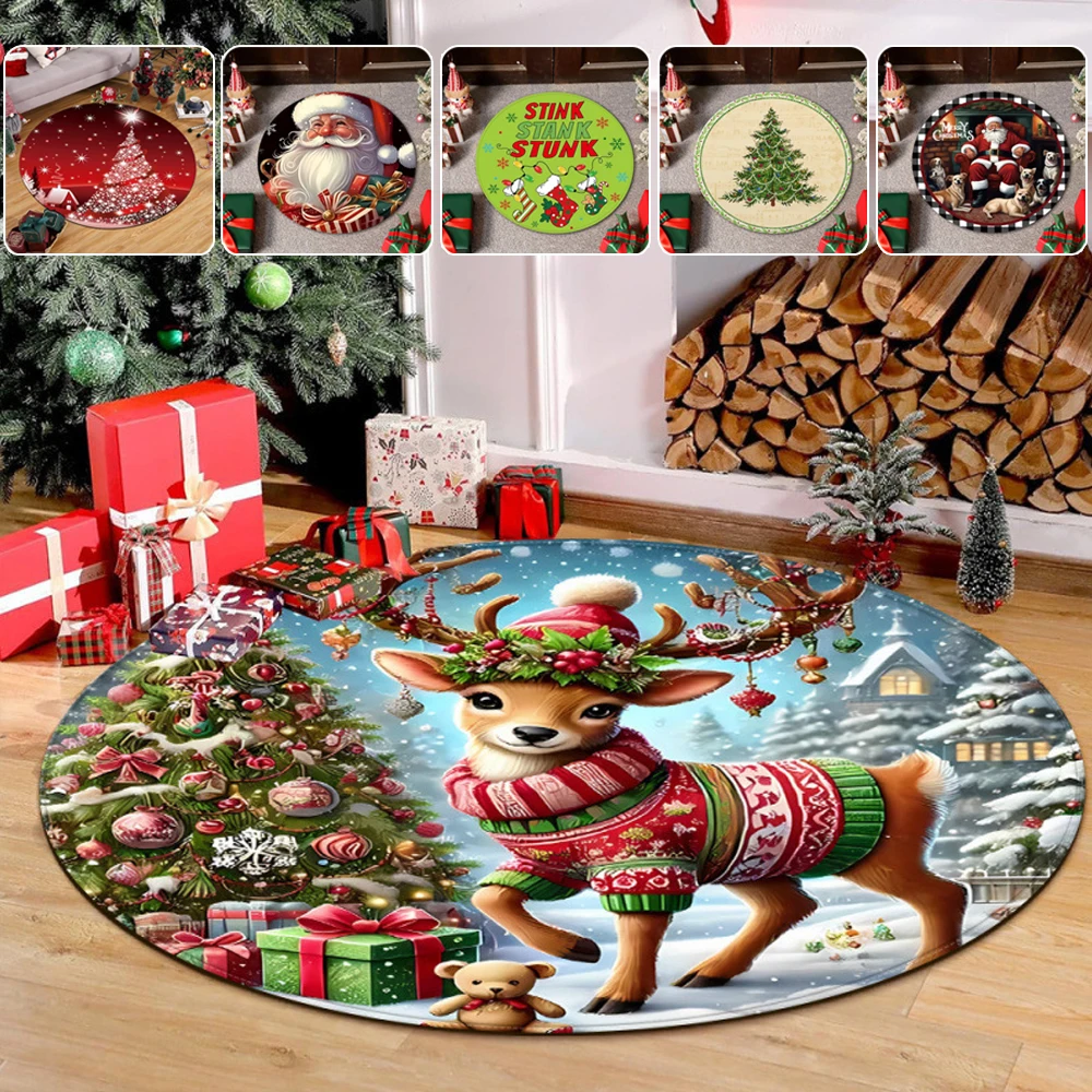 

Luxury Round Decor Carpets Large Area Christmas Atmosphere Decoration Rug Washable Non-slip Mat for Living Room Decoração Natal