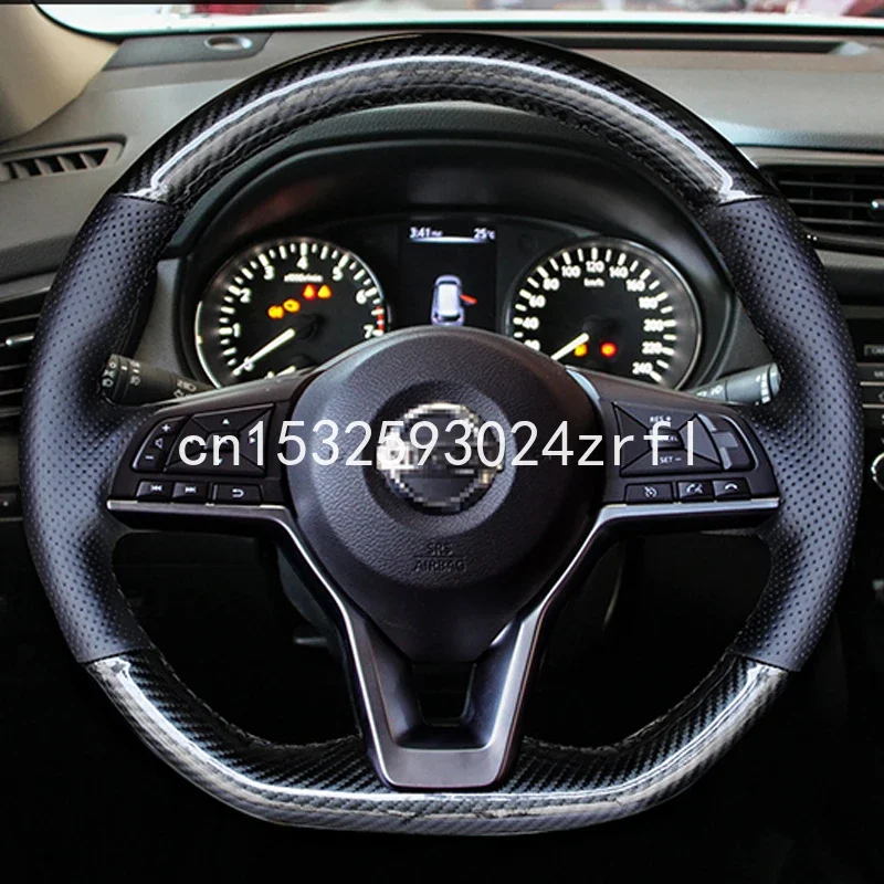 For Nissan X-Trail Qashqai KIcks DIY Top Leather Hand Sewn Car Steering Wheel Cover