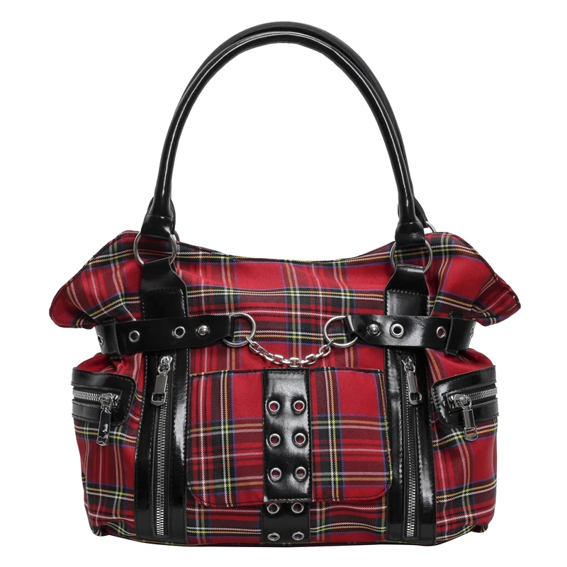 

Модная сумка-тоут в клетку в готическом стиле в стиле панк, большая вместительная сумка с заклепками и поясом, женская повседневная сумка на плечо для пригородных поездок, ручная сумка