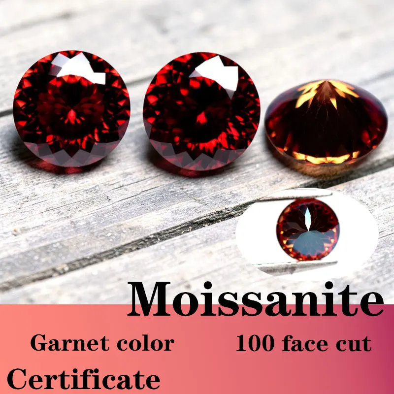 

Moissanite Synthesized Gemstones Round Shape 100 Face Cut Garnet Color with Certificate Russia Cutting