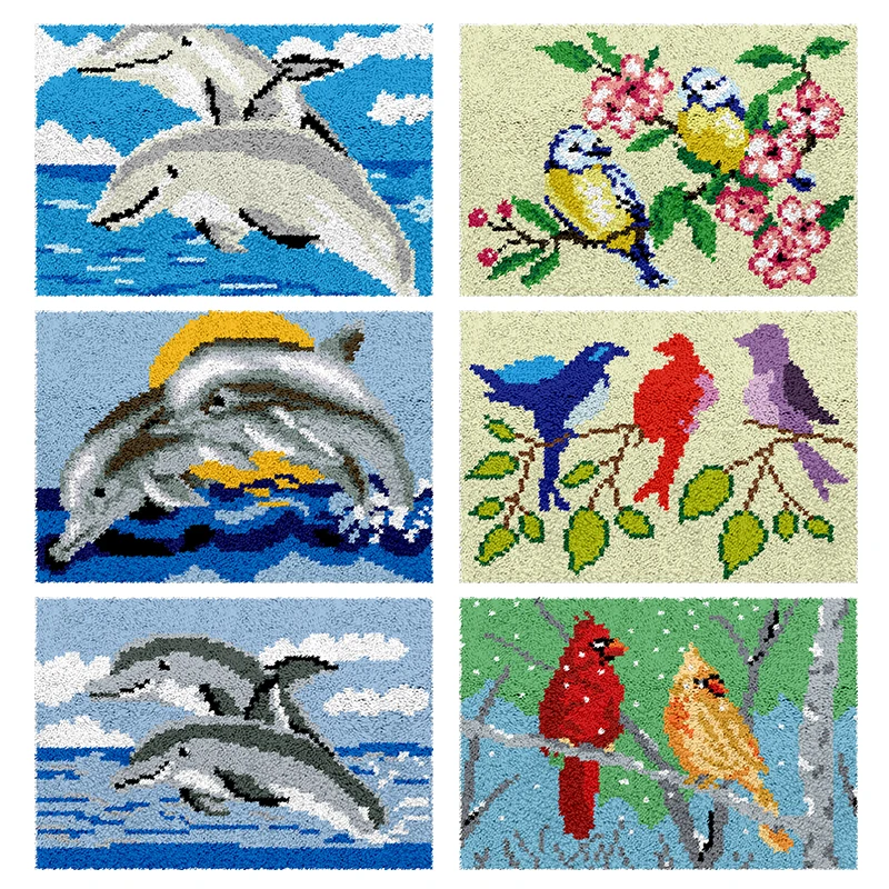 

large latch hook kits rug canvas accessories dolphin bird decor needle for carpet embroidery latch hook handcraft knooppakket