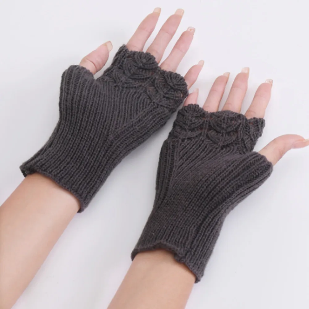 Woman Ladies Fingerless Gloves Winter Warm Soft Knitted Mittens ST007