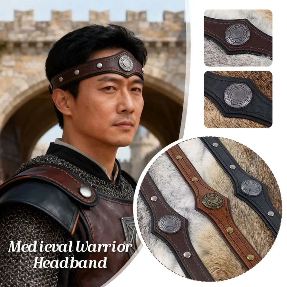 Pu Leather Pu Rivet Headband Embossed Medieval Style Halloween Hair Hoop Circlet Headwear Viking Head Ring