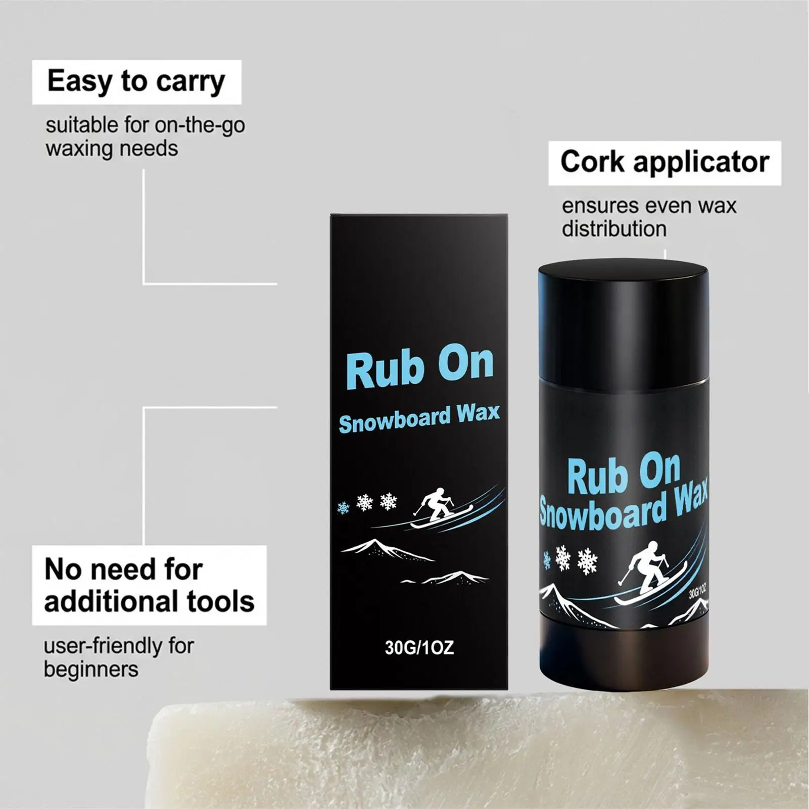 30g Easy Use Rub on Snowboard Wax Portable Ski Wax Reduce Friction for Winter Sports Snowboard Skiing Cross Country Park
