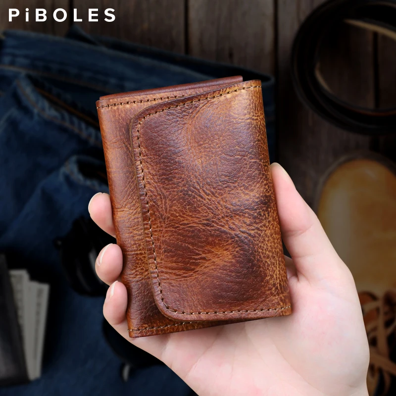 Vintage Genuine Leather Card Wallet Handmade Cowhide Credit Card Holder Box ID Card Case Small Storage Coin Purse Money Bag Men
