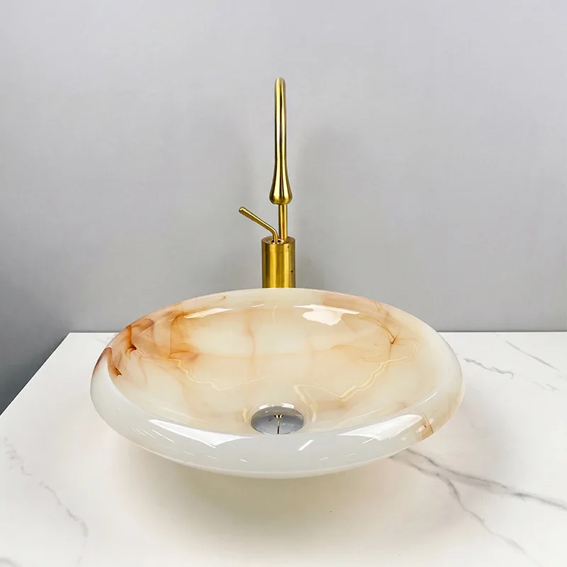 Warm Jade Glass Bathroom Sink Basin Home Art Basin Countertop Washbasin for Face Washing And Sink Usage