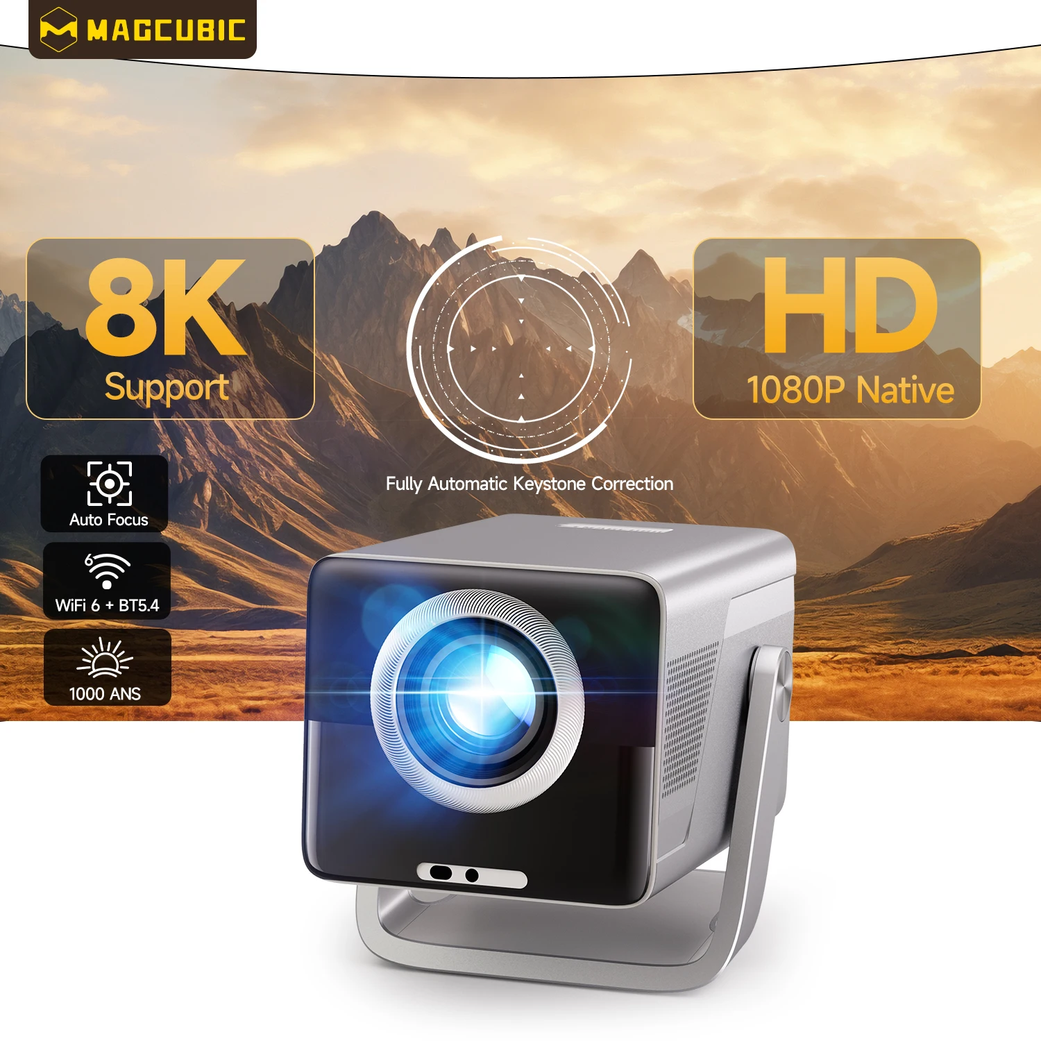 

Проектор Magcubic 8K HD 1080P 1000ANSI X7 с динамиком 5 Вт Android 14 WiFi6 BT5.4 Поддержка уличного видео домашнего кинотеатра