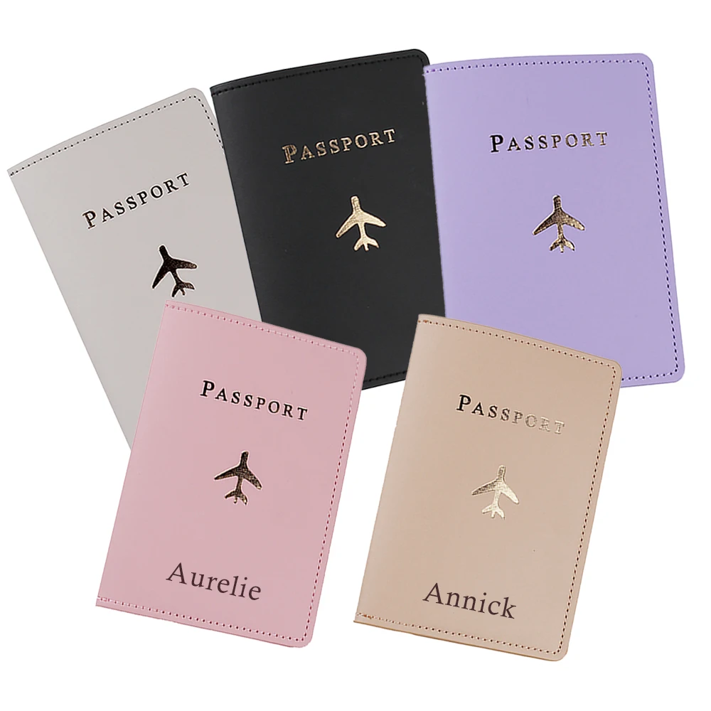 Couverture de passeport avec nom personnalisé pour hommes et femmes, porte-cartes de crédit, étui en cuir PU, portefeuille pour carte de visite, sac à main de voyage