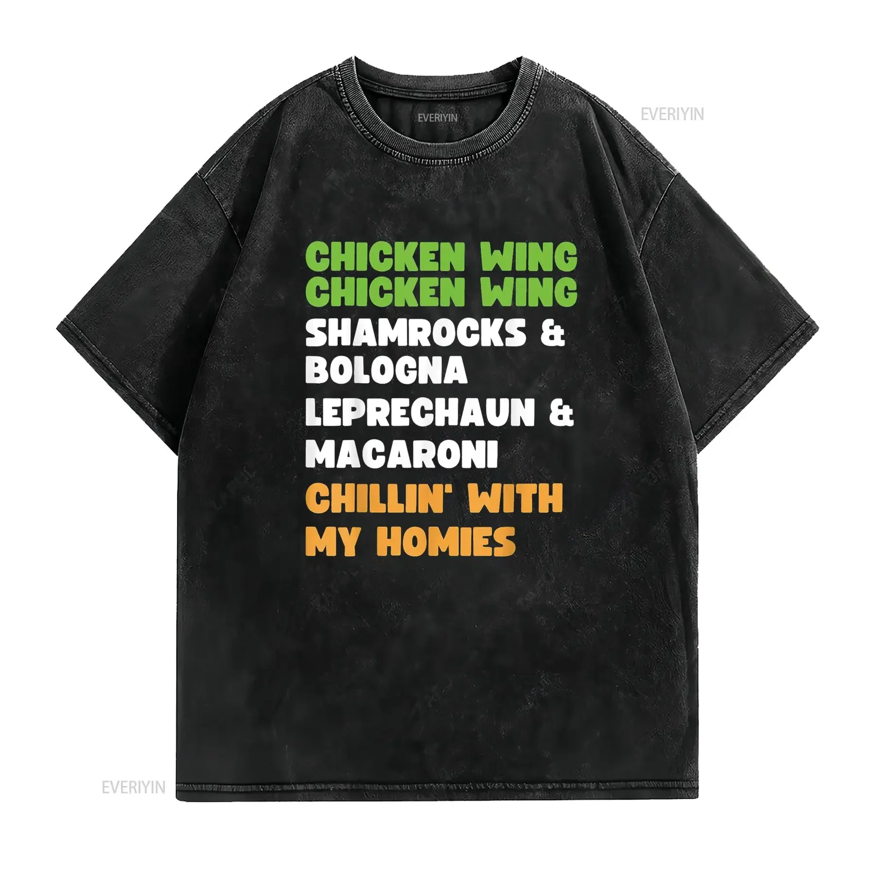 Chicken Wing Song Hot Dog Bologna St Pattys Day T Shirt vintage Washed fashion graphic Stretched Top For Everyday Wear Soft