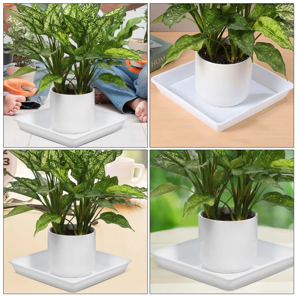 2 قطعة صينية وعاء الزهور المربعة 13.76 بوصة طبق نباتات بلاستيكي لحديقة بونساي العصارة قاعدة تصريف المياه الأبيض
