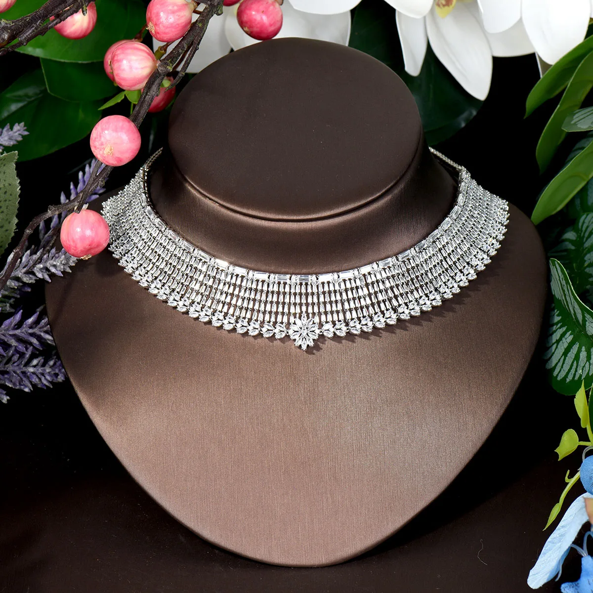 HIBRIDE Top Quality White Gold Color Cubic Zirconia Bridal Jewelry Set Wedding Necklace And Earring Sets Party Accessorie N-292