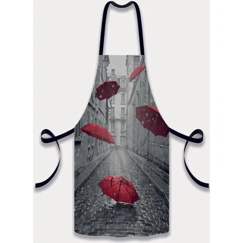 Else Carpet Else Gray Street Red Umbrella Pattern Fabric Chef Dish Kitchen Apron and Towel