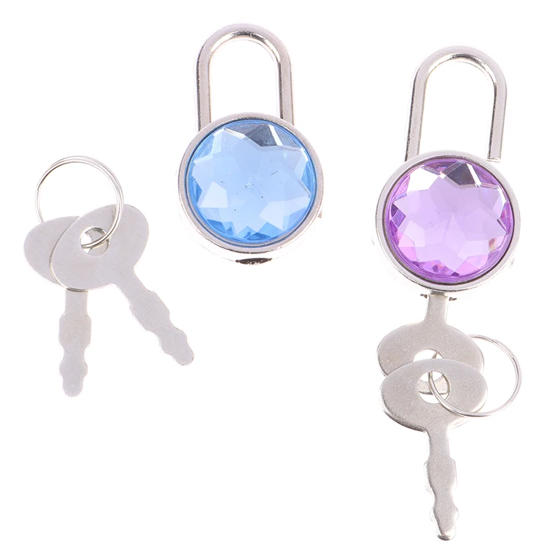 Mini Round Shape Padlock Color Diamond Hardware Lock With Key Lock For Luggage Travel Wedding Jewelry Box Diary Book Suitcase