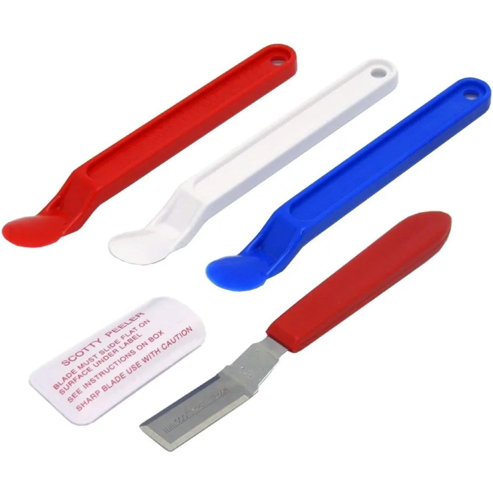 

Label & Sticker Remover - 3 Plastic Red, White, Blue and 1 Metal Blade with Cover