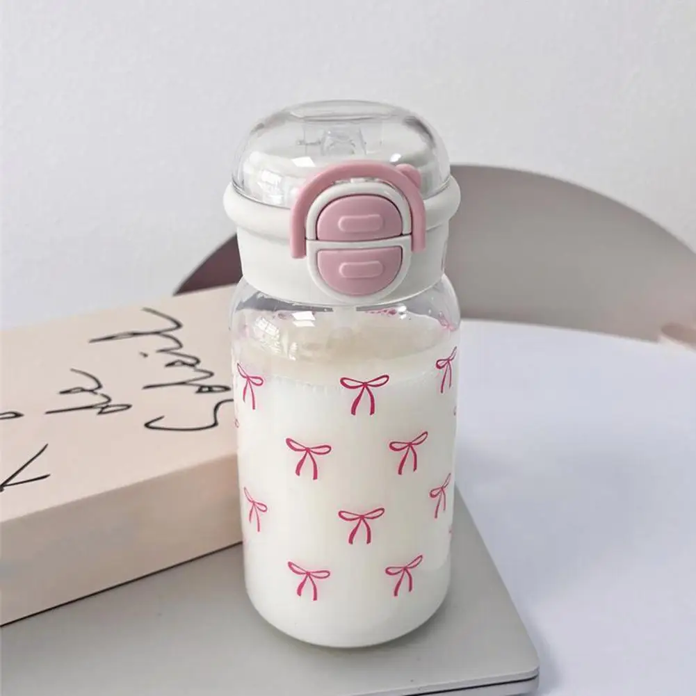 Portable Large Capacity Women Water Cup Pink Bow Print Tumbler Water Bottle with Straw Lid Girly Attractive Drinking Cup view 5