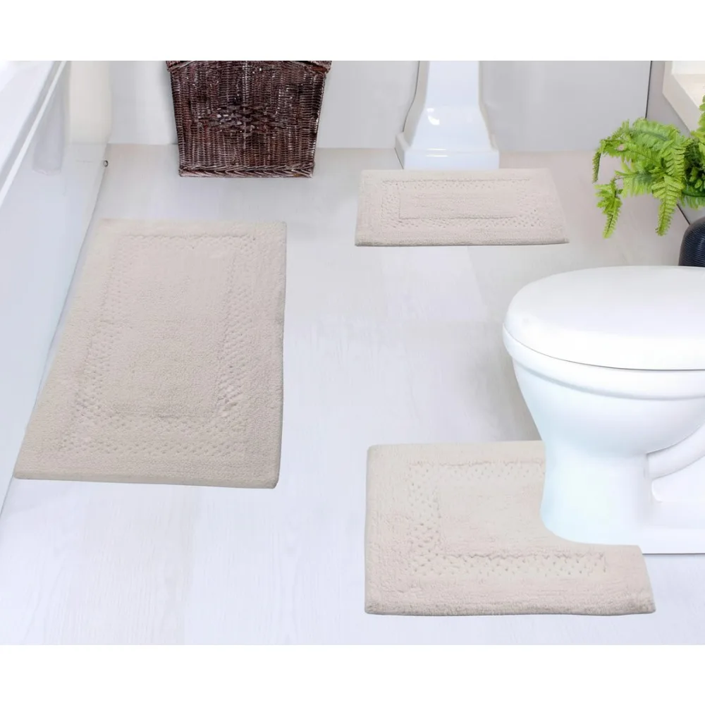 

Premium Cotton Bathroom Rugs Set 3-Piece Non-Slip Absorbent Washable Mats for Modern Home Decor