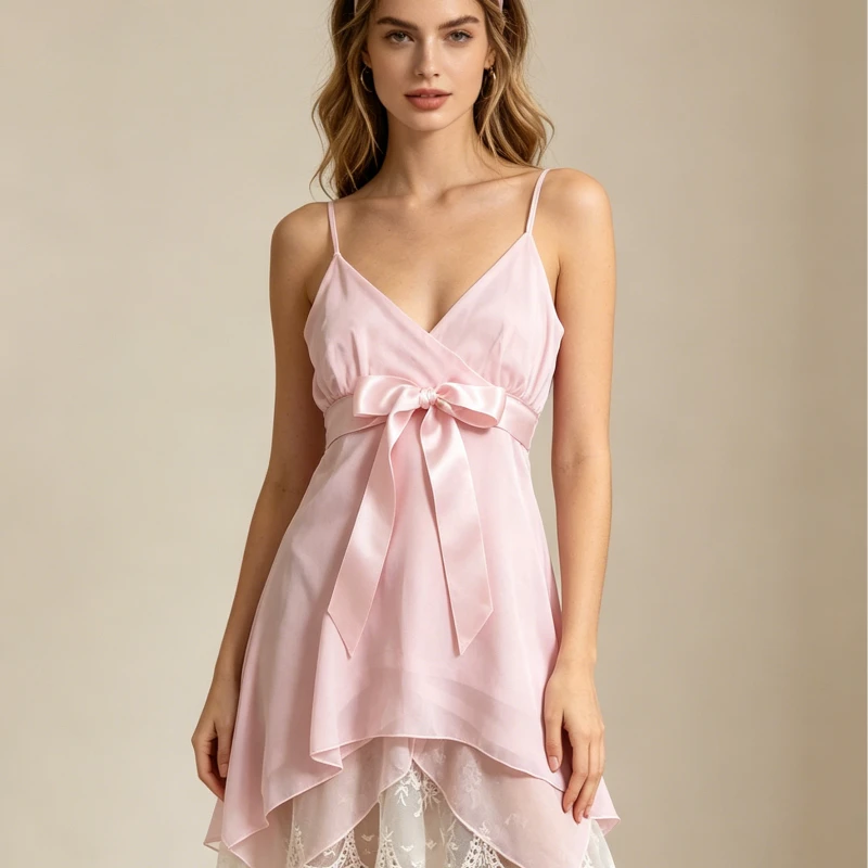 Harajuku emo girls cute fashion of the 2000s new high color united Y2K Kawaii bow Vintage women sleeveless