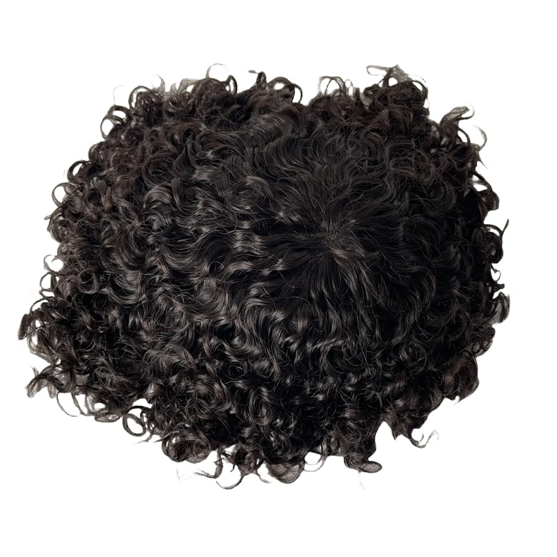 Substituição de cabelo humano virgem malaio # 1b preto 16mm unidade de onda solta 8x10 peruca de renda completa para homens europeus