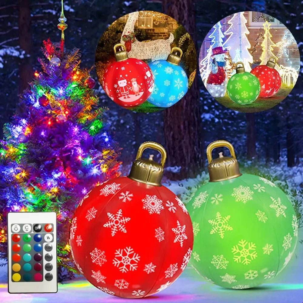 

60CM Christmas Inflatable Decorated Ball Made PVC Giant Luminous LED Light Balls Outdoor Tree Decorations Party Props Toy