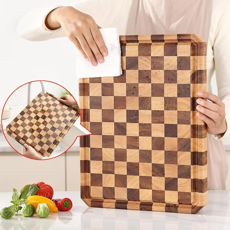 Chopping Meat, Cheese, Fruits, and Vegetables Acacia Wood Cutting Boards for Kitchen-Large Wooden Cutting Boards