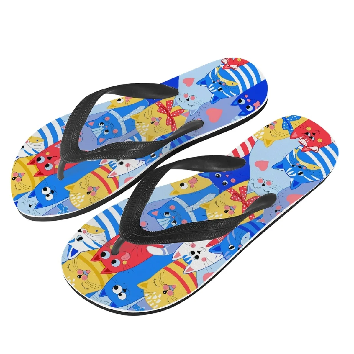 Lovely Color Bowknot Cat Cartoon Print Ladies Flip Flops Hot Sales Daily Walk Hawaii Female Slippers Comfort Rubber Sole Sandals