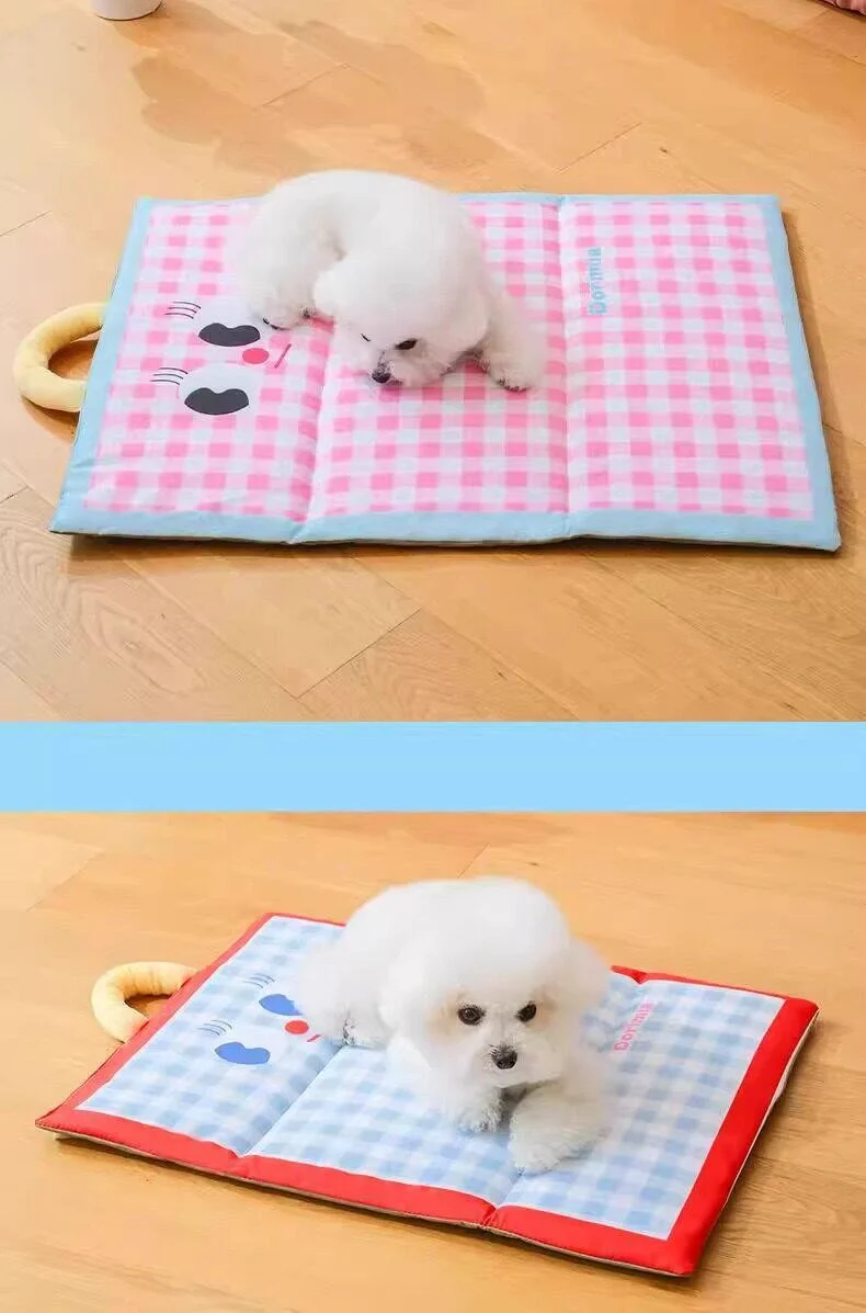 Portable Foldable Cute Plaid Pet Summer Cooling Pad Waterproof Machine Washable Four Season Sleeping Mat For Small Medium Dogs