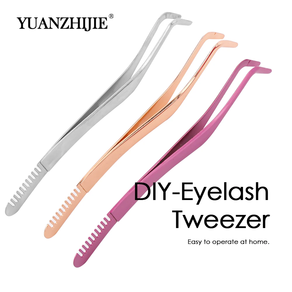 Hot Sale DIY False Eyelash Tweezers with Comb for Makeup Beginners High Elasticity Stable Eyelashes Application Tools Supplies