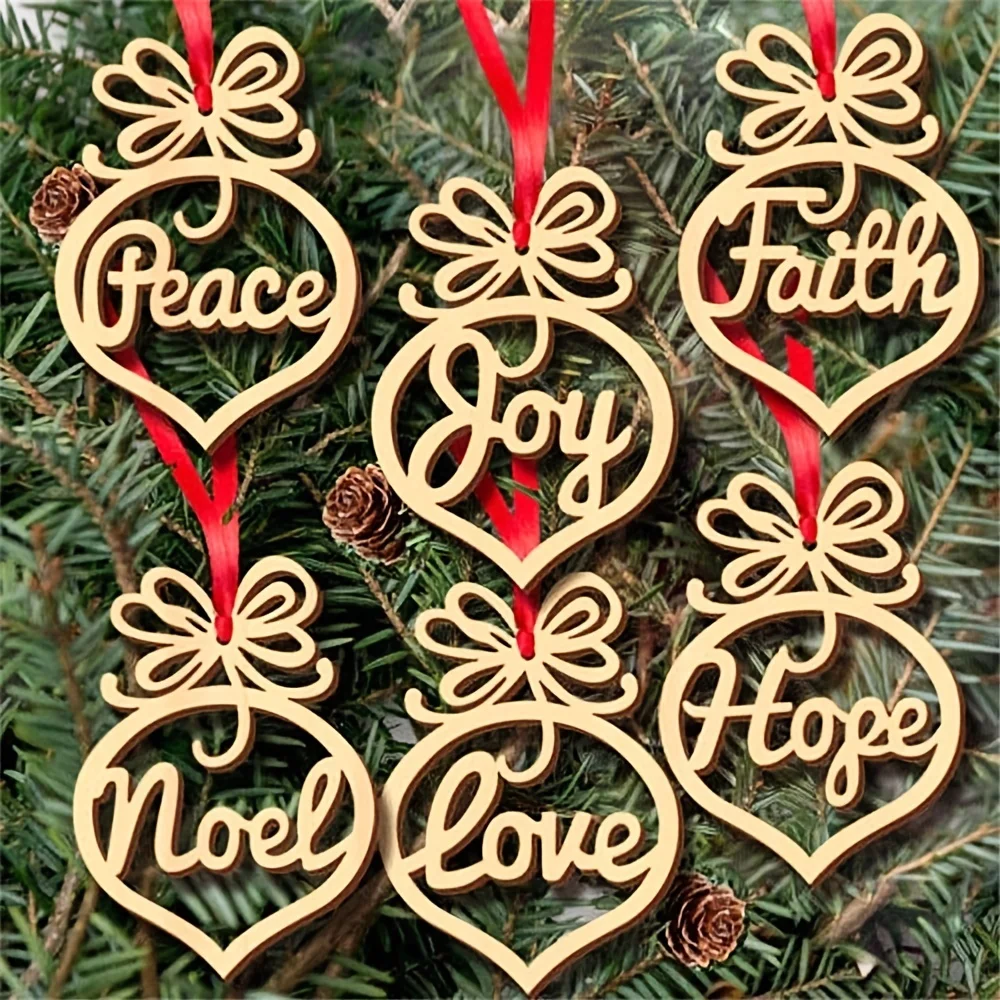 6Pcs Christmas Wooden Hollow Ornaments Xmas Tree Hanging Tags Crafts Pendant Decor Christmas Holiday Wedding Decorations