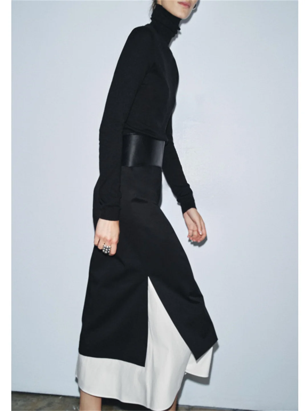 カジュアルなコットン混紡Aラインスカート、ミッドウエスト、パッチワークデザイン、レディースファッション、秋冬新作スカート