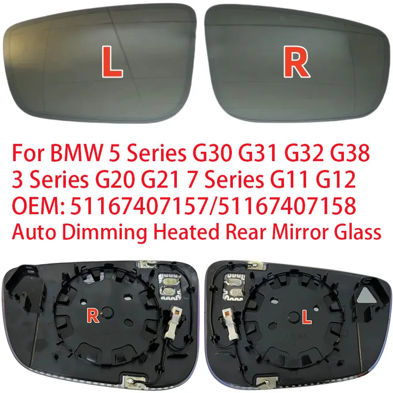 Für BMW 5er G30 G31 G32 G38 3er G20 G21 7er G11 G12 51167407157/51167407158 Automatisch abblendendes beheiztes Rückspiegelglas