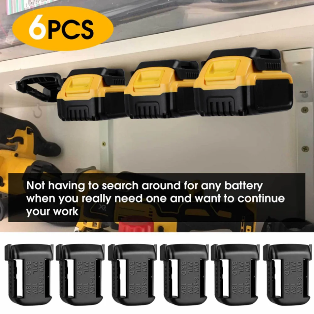 6Pcs Battery Mounts Battery Storage Rack Holder Protection Hanger for DeWalt Black&Decker Box 18V 20V Battery