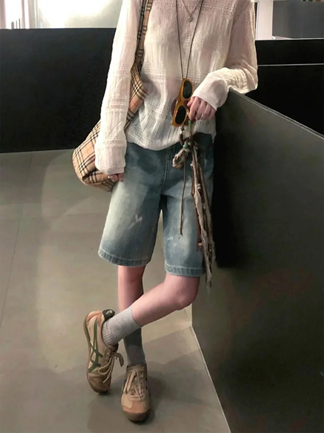 American Style Washed Straight Leg Thin Denim Jeans Women's Summer New Vintage Splashed Ink Wide Leg Mid-Length Pants