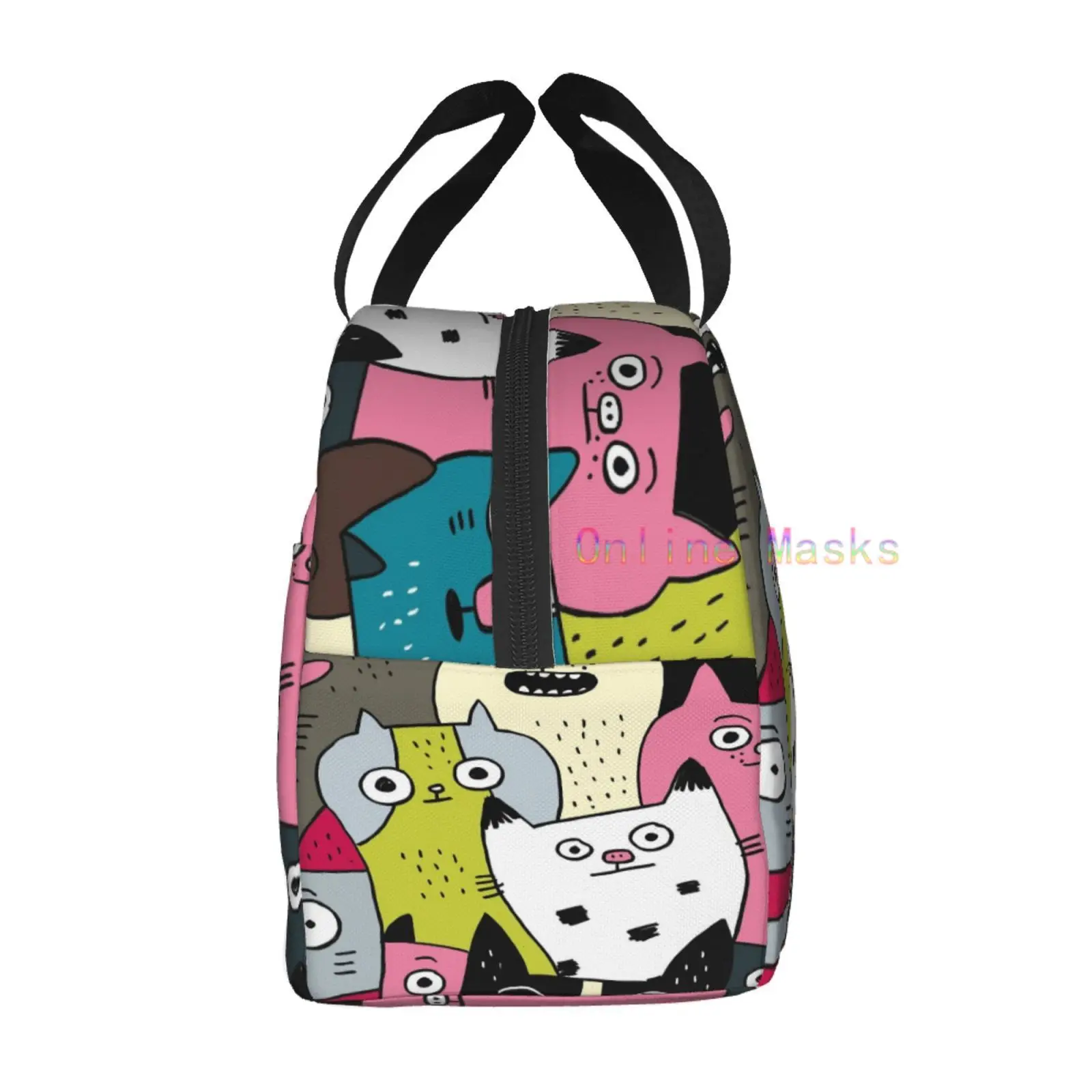 Cat Lunch Bag, Cute Kids Reusable Cooler Lunch Tote Bag Insulated Leakproof Lunch Box Container with Front Pocket for Girls Boys