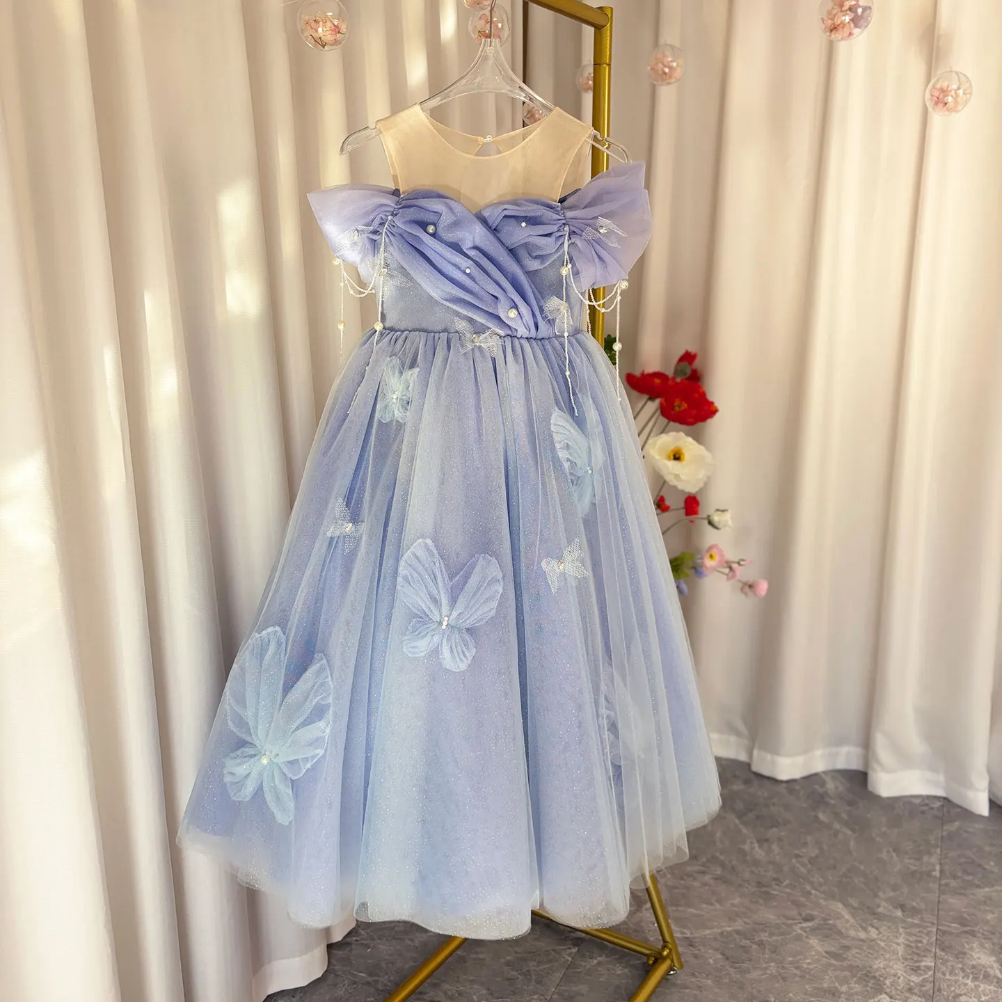 Jill wish-vestido de luxo lilás com contas para meninas, vestido de princesa árabe com boné, arcos artesanais, casamento e aniversário vestido de festa, j107