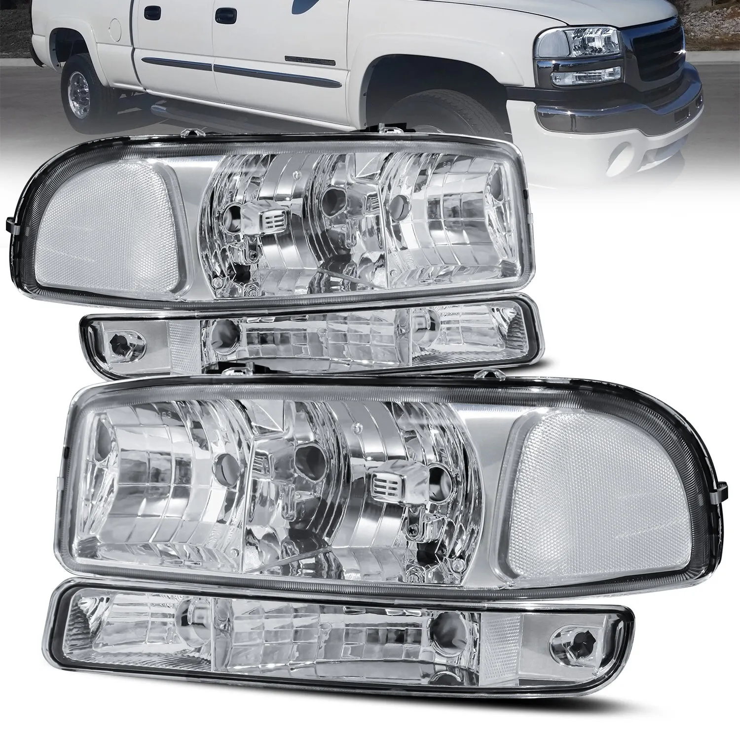 

Pair Chrome Headlights Assembly For 1999-2007 GMC Sierra 1500 & For 2000-2006 Yukon