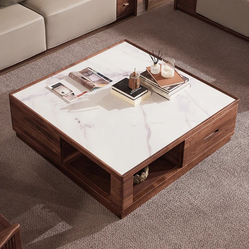 North American black walnut high-end solid wood slate coffee table simple modern villa living room retro square tea