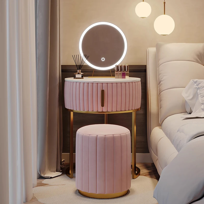 Storage Bedroom Vanity Table Women Pink European Study Dressing Table Bedside Modern Mobile Luxury Penteadeira Home Furniture