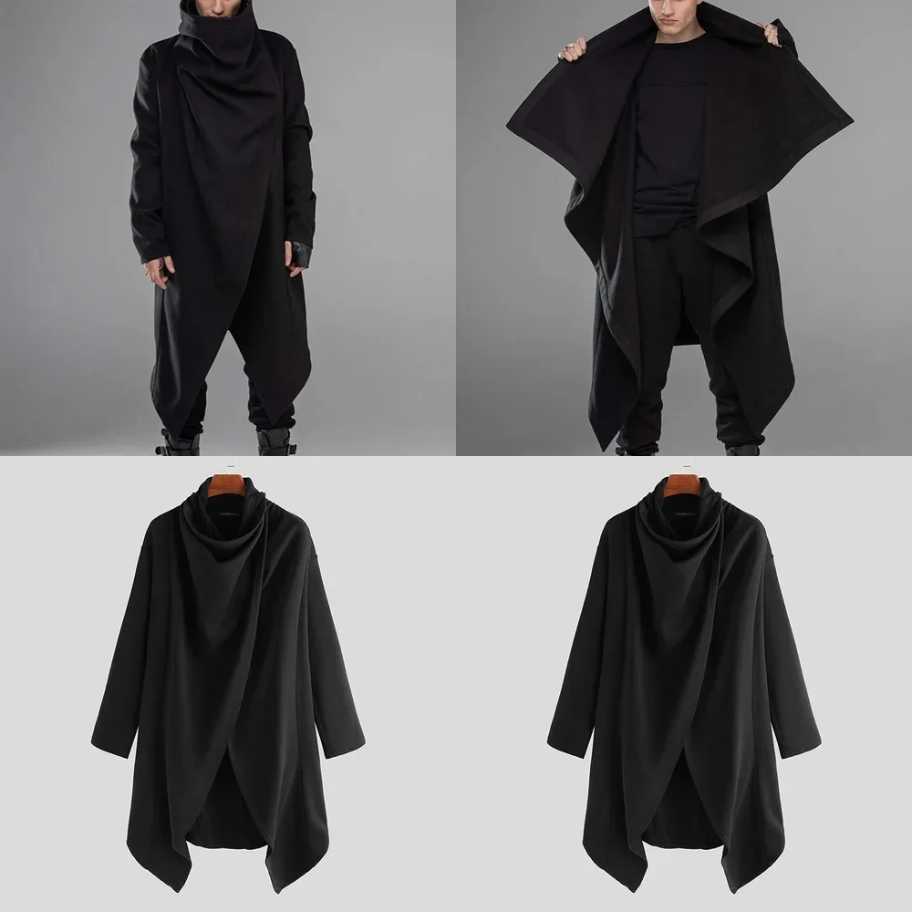 

Мужской однотонный модный плащ с длинным рукавом и высоким воротником, уличный тренд, мешковатая теплая верхняя одежда для мужчин