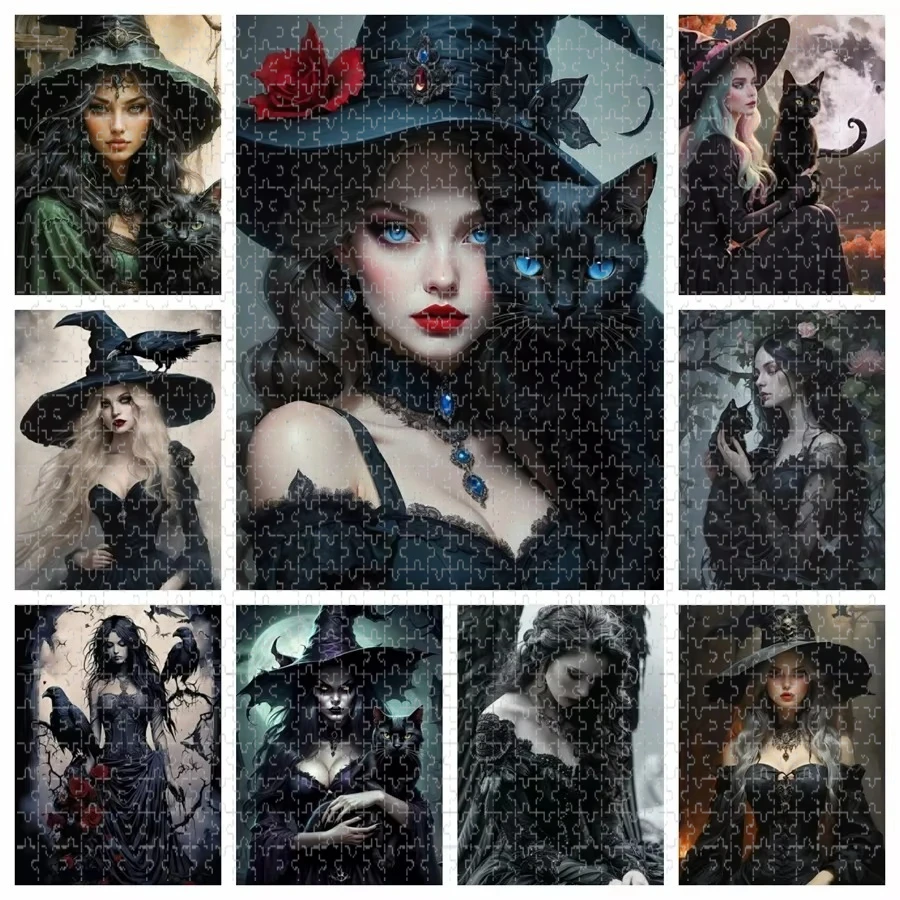 500 PCS Puzzle Magic Witch Black Cat Diy for Adults Beginners - Handmade, Gifts Home Decoration Games