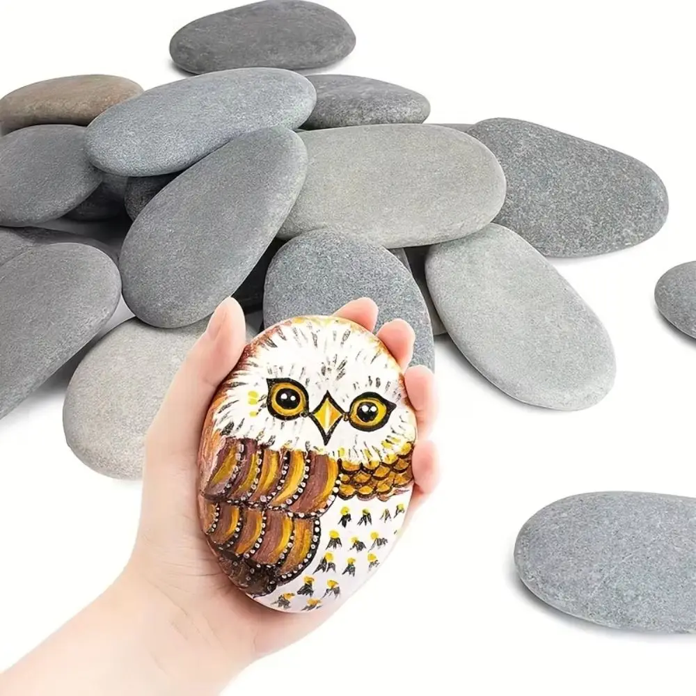 Smooth Painting Rocks Non-Porous Grayish-Black Tones Smooth Flat Stones Colored Drawing Flat Hand-Painted Stones