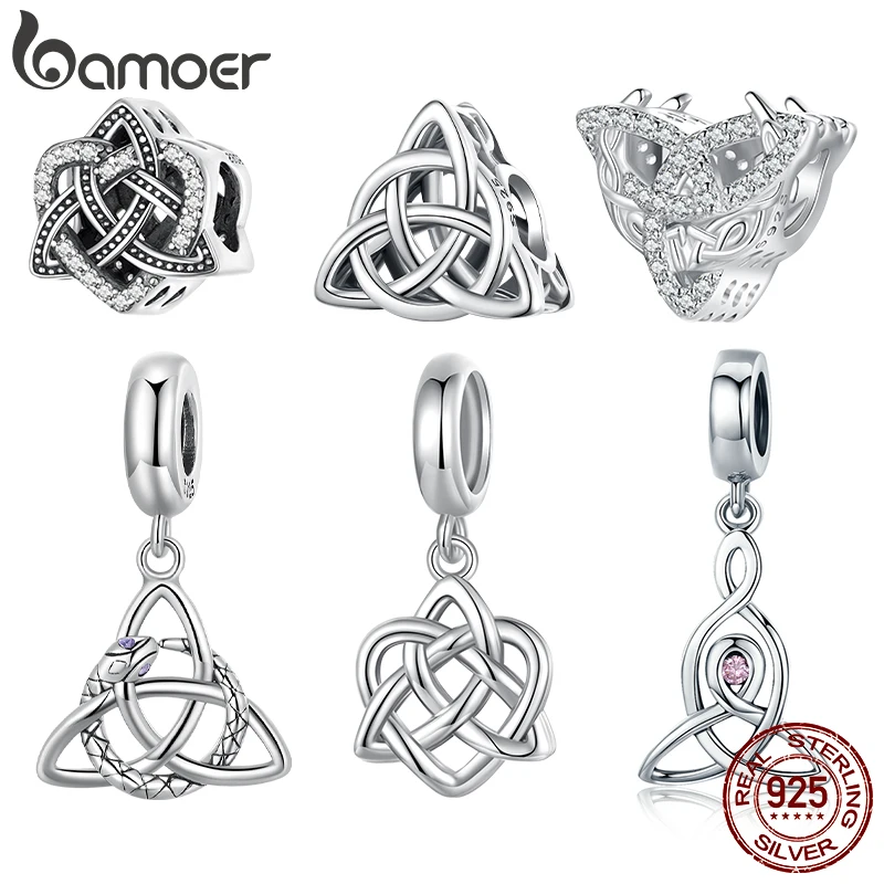 Bamoer Original 925 Sterling Silver Celtic Knot Pendant Norse Amuletc Charm Love For Women Men Viking Party Gift Fine Jewelry