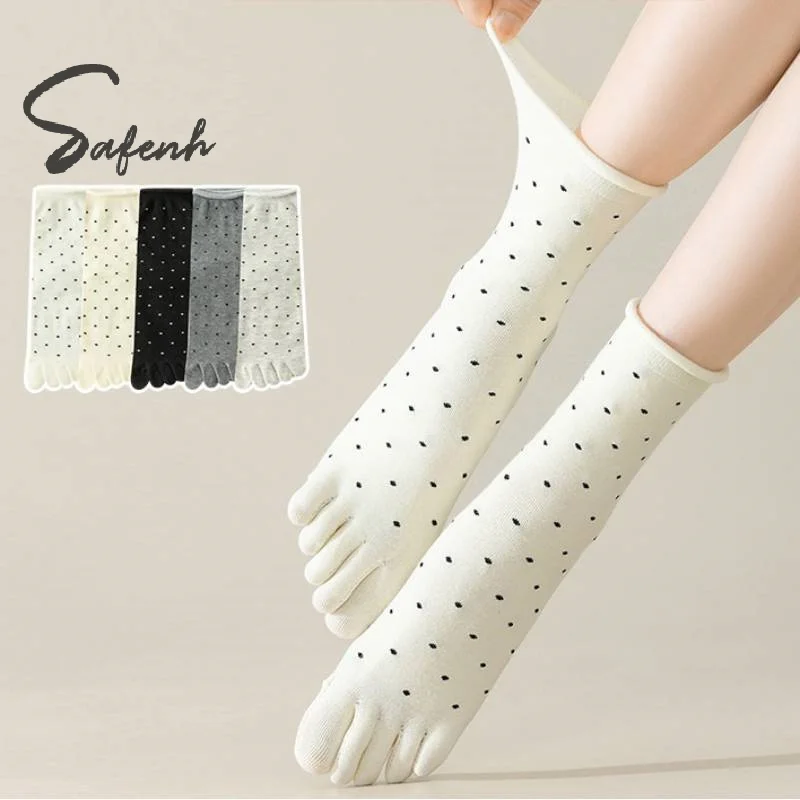 1 Pairs Toe Socks Women Middle Tube Five Finger Socks Cute Dots High Quality Cotton Crew Socks With Separate Fingers