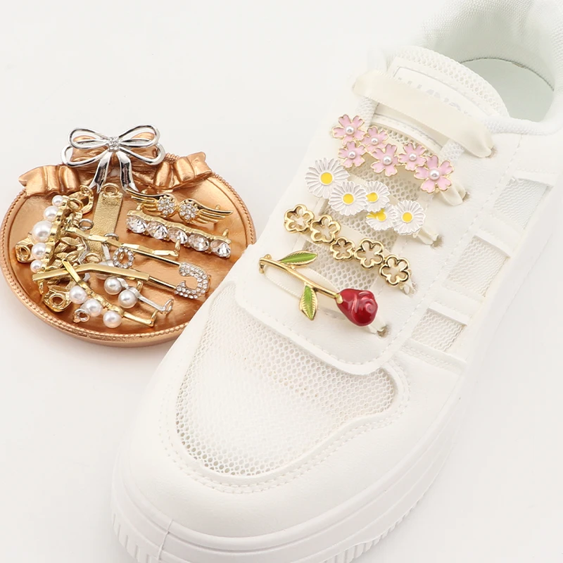 인조 진주 캐주얼 금속 라인석 신발 버클, 운동화 신발 끈 클립 장식, 소녀용 신발끈 참, 세트당 4 개  Best5